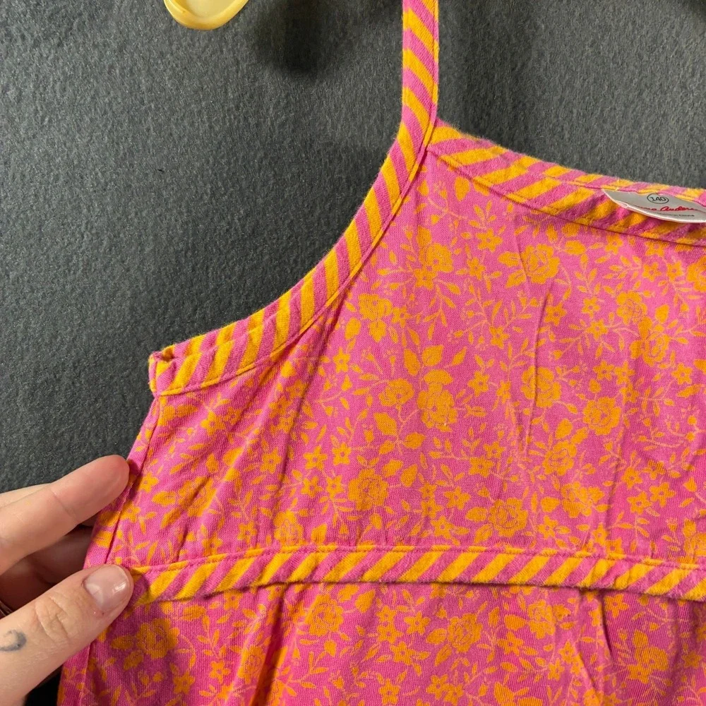 Hanna Andersson Dress Girls Floral Cotton Pink Orange Stripe Strap 140